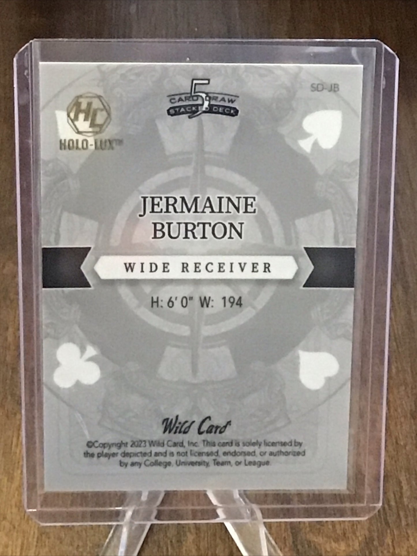 2023 Wild Card 5 Card Draw Stacked Jermaine Burton PRC Purple Q Of Spades 3/4