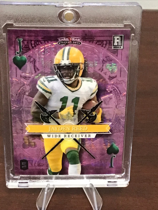 2023 Wild Card 5 Card Draw Stacked Jayden Reed RC Purple J Of Hearts 1/1